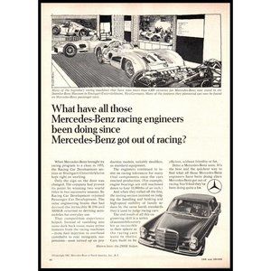1968 Mercedes 250SE Sedan Vintage Print Ad Racing Engineers Man Cave Wall Art
